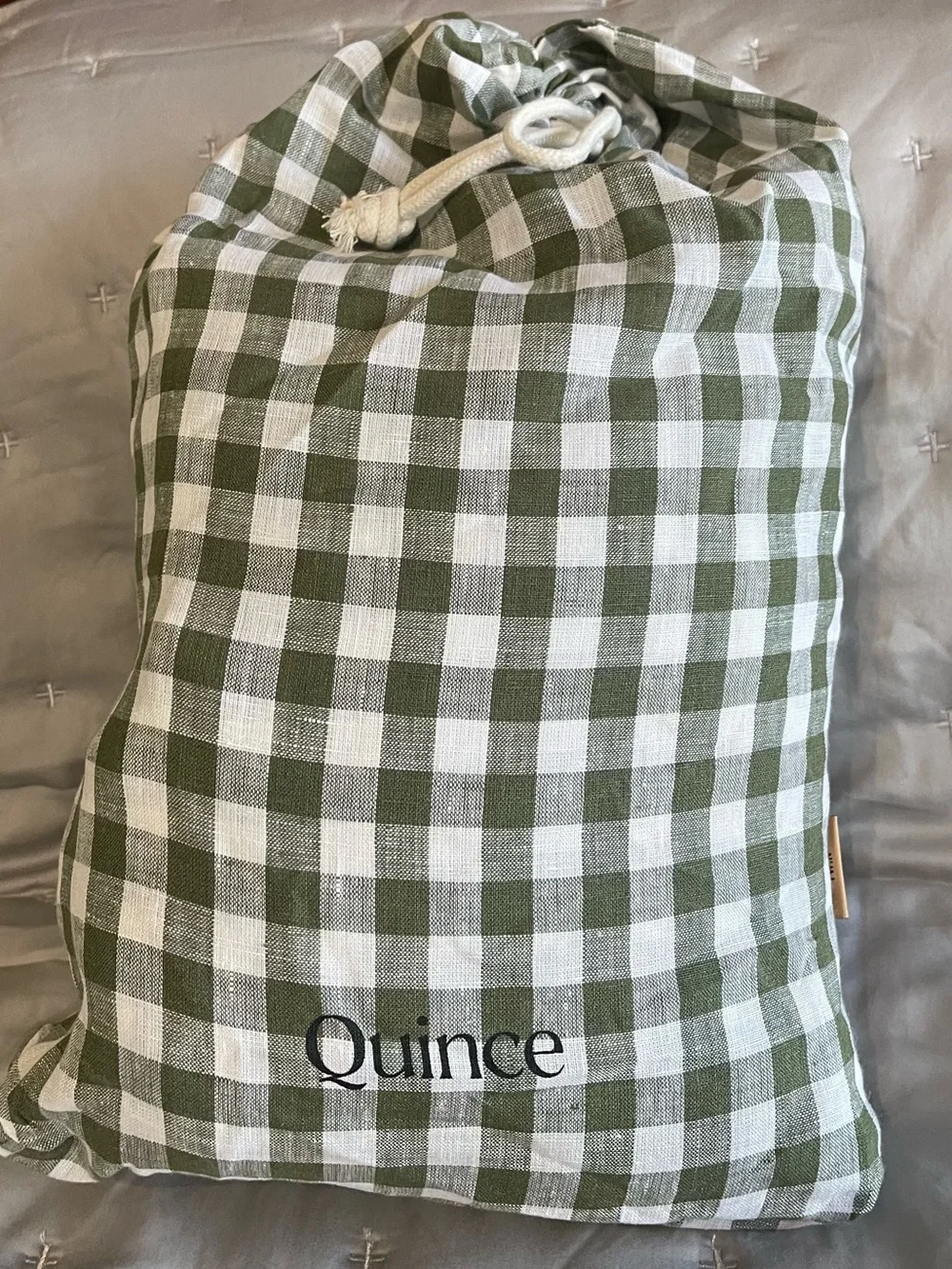 NEW European Linen Gingham Duvet Cover Set, Twin (Olive)